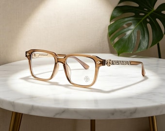 Handmade Gothic square glasses, vintage brown gold frame, vintage prescription blue light glasses, gifts for her and him