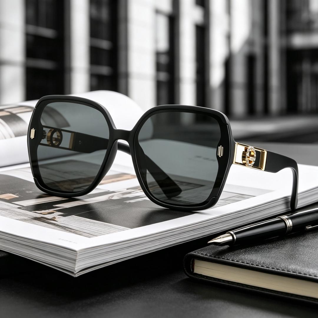 Fahion * LUXURY SUNGLASSES* Black  with Gold Accents Mens Square Black Sunglasses Gold Metal Accent Luxury  main image 4