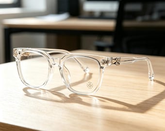 Gothic Silber Kreuz Rahmen, transparente quadratische Anti Blaulicht Brille, ein Geschenk für Männer und Frauen geeignet