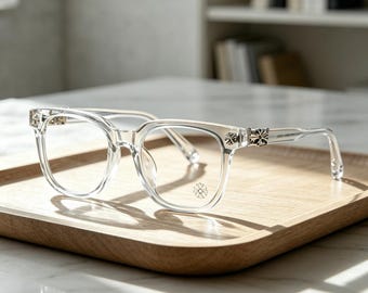 Gothic silver cross flower glasses, vintage glasses for both men and women, white silver frame, a gift suitable for both men and women