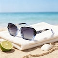 Blue Oversized Sunglasses Women, Gradient Lens Beach Shades, Transparent Frame Vintage Inspired Eyewear, Summer Fashion Glasses