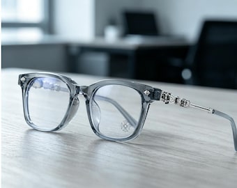 Gothic grey anti blue light glasses, handmade chrome heart-shaped glasses, vintage glasses for men and women, comfortable daily glasses