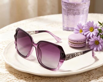 Handmade purple gradient sunglasses, oversized square sunglasses decorated with rhinestones,elegant and comfortable daily women's sunglasses