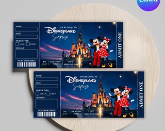 Entrada sorpresa para Disneyland París / Anuncio editable de vacaciones en Disney / Regalo navideño personalizado / Descarga instantánea