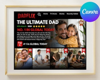 Plantilla editable de Canva para papá, regalo del Día del Padre, collage de fotos estilo Netflix, póster "El mejor papá del mundo", marco imprimible para papá.