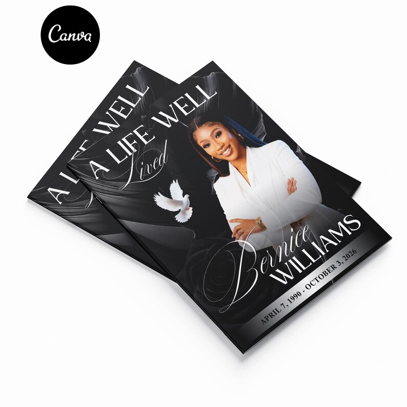 in loving memory template black rose canva
professional funeral program template 10 page
black rose memorial booklet instant download
order of service black rose funeral template