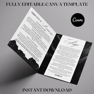 black rose dove funeral program template canva
elegant obituary booklet template instant download
memorial service program black rose 10 page
canva editable funeral program black rose design