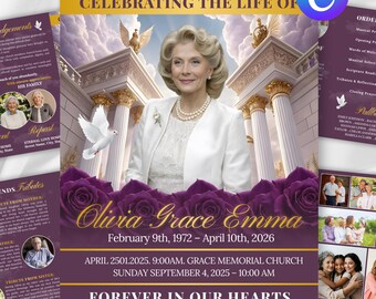 Plantilla editable para programa funerario en Canva / Folleto para servicio conmemorativo / Programa imprimible para celebración de la vida