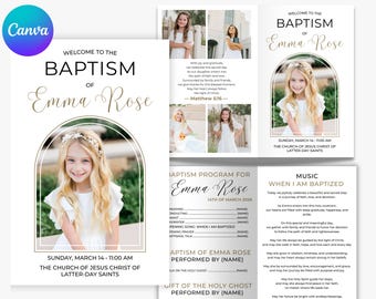 LDS Baptism Program Template Girl | Floral Baptism Program | Editable Canva Template | Great To Be Eight Invitation | CTR Baptism Printable