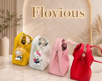 Genuine Cowhide Leather Bucket Bag, Ruffle Top Handle Purse, Vintage Style Shoulder Bag