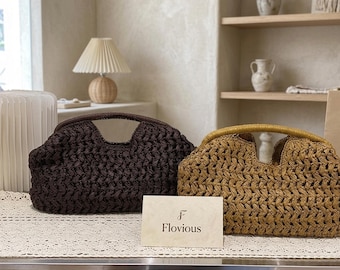 Handwoven Straw Dumpling Handbag, Braided Summer Shoulder Bag, Casual Tote
