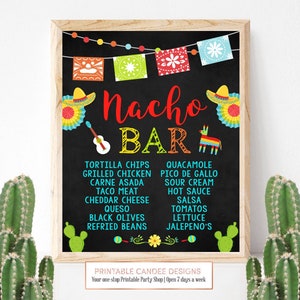 Nacho Bar Menu Sign Cinco De Mayo Taco Party Birthday Fiesta Baby Shower Floral Mexican Cactus Custom Printable File