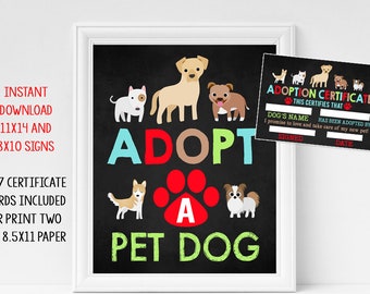 Adopt a Dog certificate Pet Party Puppy Birthday Game Printable Adoption Shelter Instant download