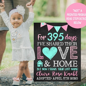 Adoption Announcement Sign Digital Chalkboard Adopted Girl Poster Photoshoot Prop Printable File