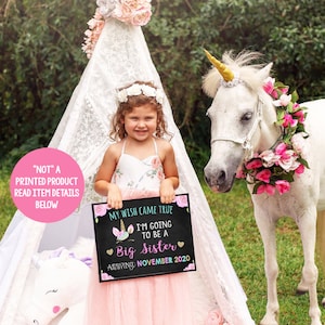 Einhorn Schwangerschaft Ankündigung werde eine große Schwester Erwartet Fotoshooting Prop gefördert Zeichen NICHT gedruckte druckbare Datei