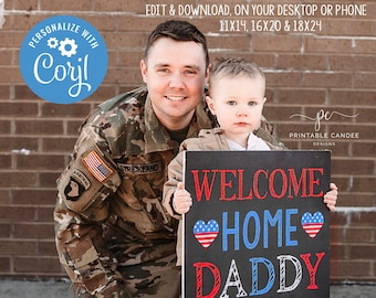 Welcome Home Daddy Sign Editable Red White Blue Homecoming Back from Deployment Sign Chalkboard Printable Template