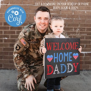 Welcome Home Daddy Sign Editable Red White Blue Homecoming Back from Deployment Sign Chalkboard Printable Template