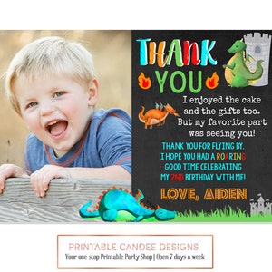 Dragon Party Thank you, Dragon 1st Birthday, Photo thank you card, Dragon Party Favors, Printable DIY