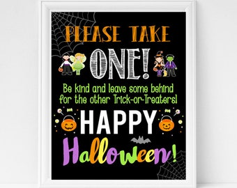 Halloween Door Sign, Please Take One, Halloween Party Decor, Trick or treat sign, Printable Party Sign, 8x10 and 11x14 Instant Download