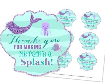 Mermaid favor tags, Under the Sea gift tags, Mermaid Party Decor, thank you tags, Instant Download