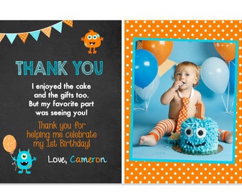 Monster Thank you, Monster Party Thank you, Little Monster Thank you, Monster 1st Birthday, Photo thank you card, Printable DIY