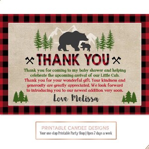 Ours Baby Shower Carte de remerciement Bûcheron Buffalo Plaid Boy Thème Fichiers imprimables rustiques