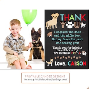 Puppy Thank you Card Dog Birthday Theme Pet Party Printable File