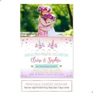 Unicorn Sister Invitation, Double Unicorn Birthday, Twin Invite, Sibling Invitation, Unicorn Invitation, Unicorn Party, Printable