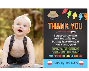 Fishing Thank you, Fishing 1st Birthday, Photo thank you card, Printable DIY