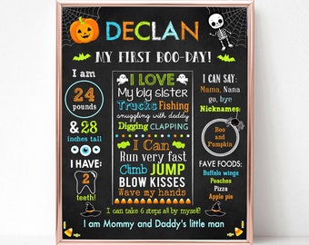 Halloween First Birthday Chalkboard Sign Spooky Poster Milestone Sign Printable Stats Sign 1st Birthday Custom Board File