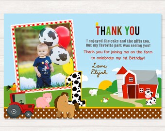 Farm Thank you, Tractor Party Thank you, Farm Animal Thank you, Farm 1st Birthday, Photo thank you card, Printable DIY