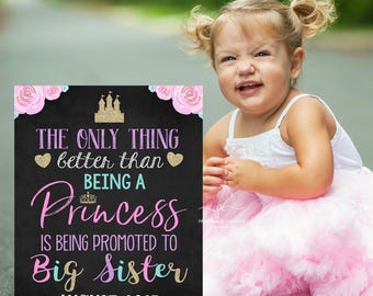 Editable Princess Big Sister Pregnancy Announcement Pink Gold Big Sister Crown Photo Prop Template Printable Sign