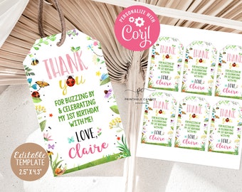 Bug Favor Tags Editable Girl Bug Birthday Party Insect Theme Gift Tags Ladybug Butterfly Bee Template Instant download