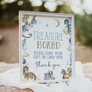 Letrero de regalo para baby shower de dragón, letreros de mesa imprimibles con temática de dragones azules, es un niño BGTBS