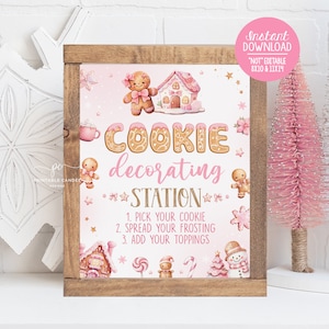 Weihnachtsplätzchen dekorieren Station Schild Oh Snap Cookie Dekorieren Party Rosa Urlaub Kekse Kakao bearbeitbare druckbare Download