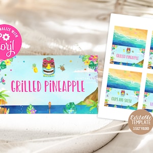 Luau Food Tent Labels Editable Beach Birthday Party Luau Food Snacks Tropical Summer Theme Instant Download Template