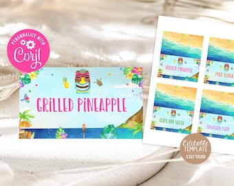 Luau Food Tent Labels Editable Beach Birthday Party Luau Food Snacks Tropical Summer Theme Instant Download Template