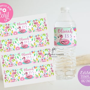 Flamingo Pool Party Water Bottle Labels Girl Birthday Tropical Summer Favors Printable Flamingo Theme Drinks Printable