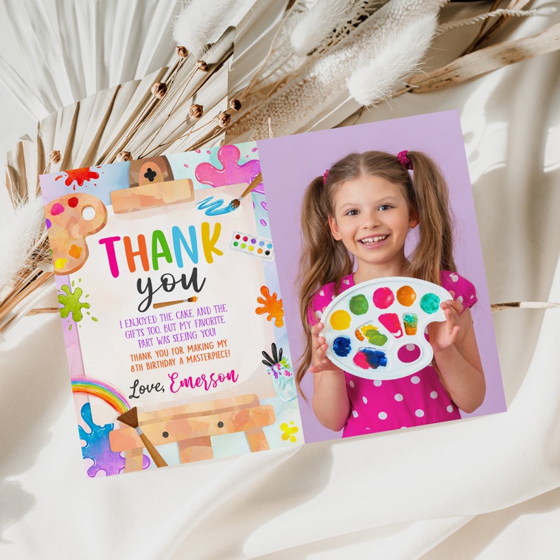 Editable Art Birthday Thank You Painting Party Rainbow Artist Theme ...