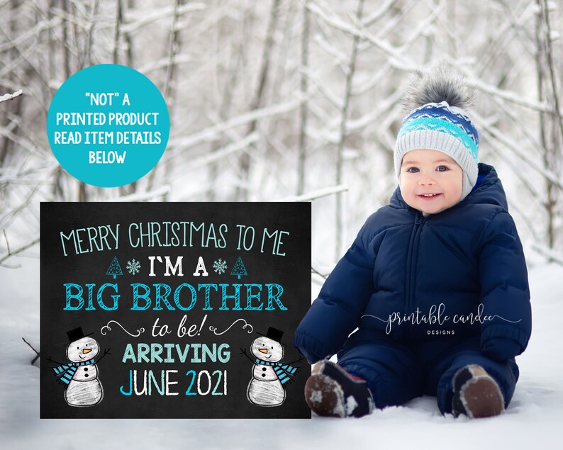 Christmas Pregnancy Announcement Holiday Sign Photoshoot Prop Snowman Promoted to Big Brother Printable image 1