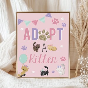 Kitten Party Adoption Sign with Certificates Pink Cat Activity Pawty Birthday Decor Printable PCDT image 3