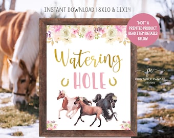 Watering Hole Sign Horse Birthday Party Drink Table Floral Horse Cowgirl Decor Horse Farm Horseback Riding Instant Download