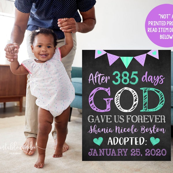 Adoption Announcement Sign Digital Chalkboard Adopted Girl Purple Poster God Gave us Forever Photoshoot Prop Printable File