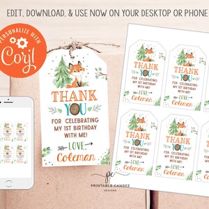 EDITABLE Fox Favor Tags Woodland Birthday Forest Animals Party Theme Favors Template Printable Decor Instant Download
