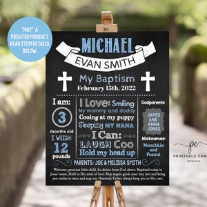 Baptism Stats Sign Boy Christening Table Sign Blue Milestone Poster Baptism Party Decor Photo Prop Dedication Printable File