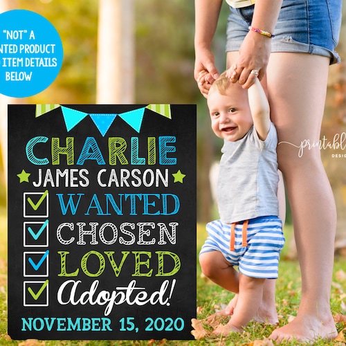 Adoption Announcement Sign Digital Chalkboard Adopted Boy Etsy