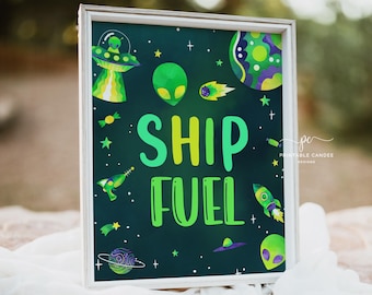 Alien Galaxy Birthday Drink Sign Aliens Space Out of this World Decor Neon Green Party Theme Printables SPANT