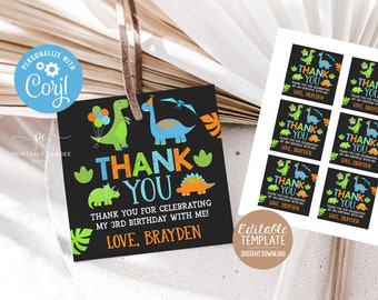 Editable Dinosaur Favor Tags Boy Dino Birthday Party Theme Favors Template Blue Chalk Dinos Instant Download Printable File