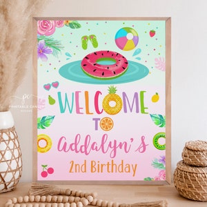 Tutti Frutti Pool Welcome Sign Template Editable Summer Twotti Birthday Fruit Party Decor Signs TFPT