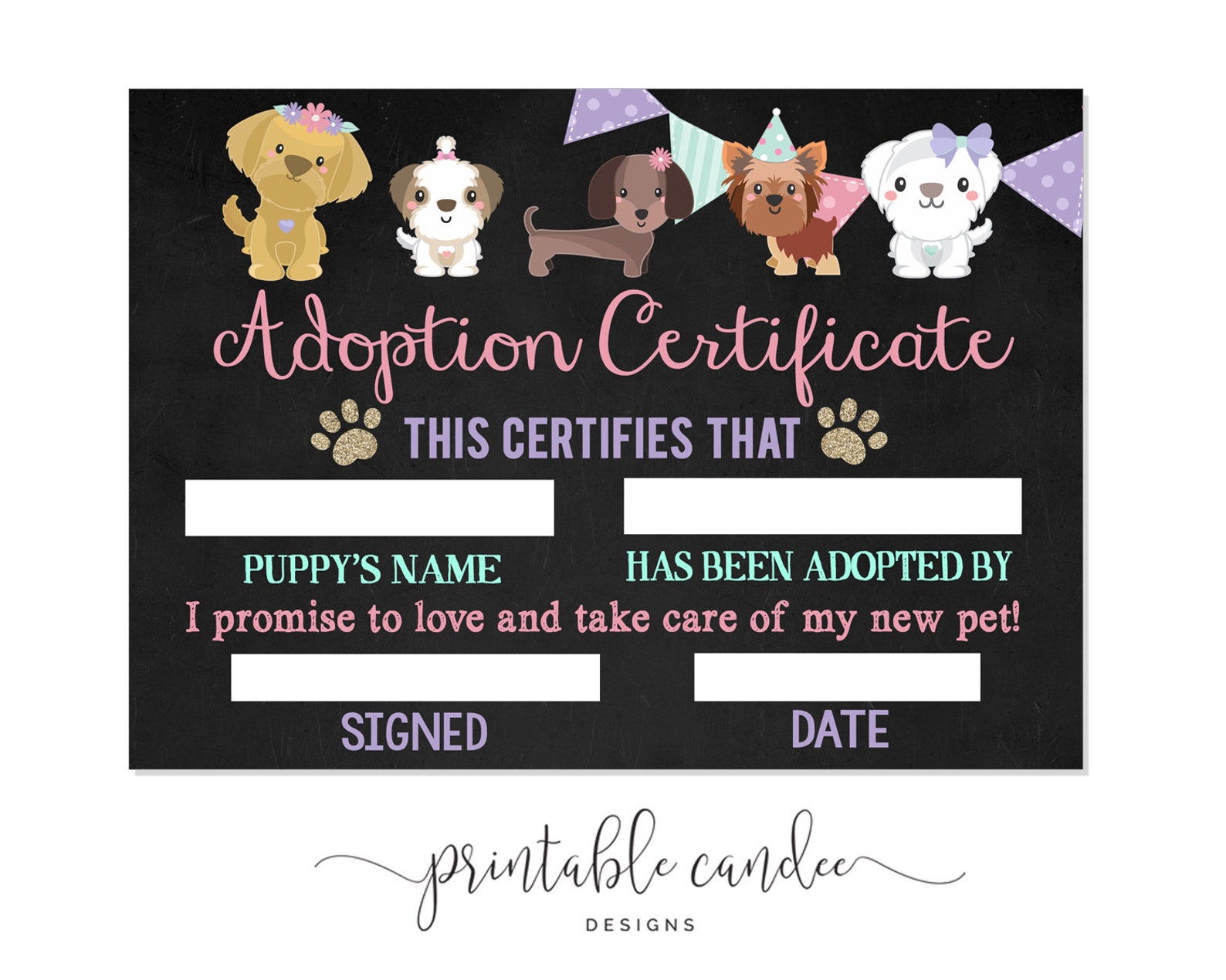 Adopt a Puppy Party Game Girl Dog Adoption Birthday Sign Chalk Adorable ...